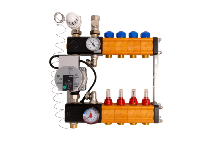 Kunststof vloerverwarming verdeler met pomp (KMP) - voorkant